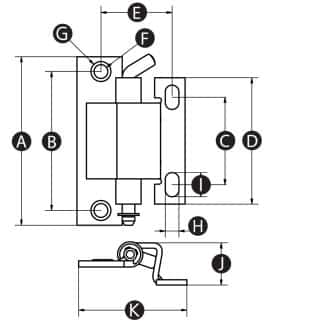 LD-Model-20-HI Technical drawing of Concealed Hinge with Removable Pin